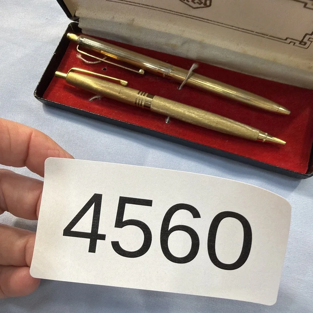 Paper Mate Pen Double Heart • Gold Tone • Gold Tone Pencil With Eraser